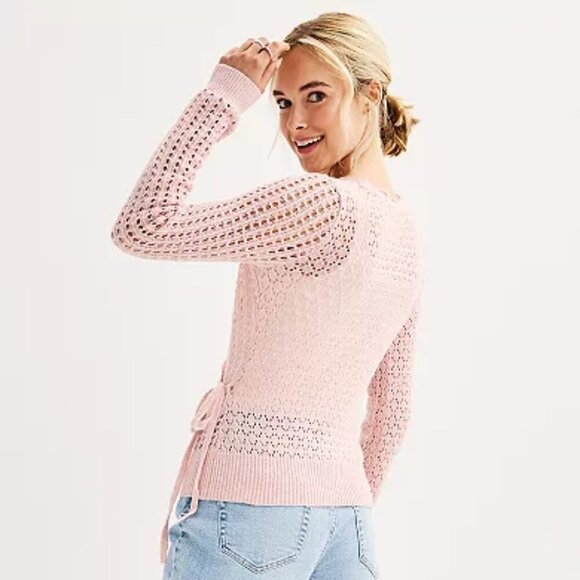 SO Size XL Juniors Light Pink Pointelle Wrap Front Sweater, NEW With Tag - Picture 2 of 16